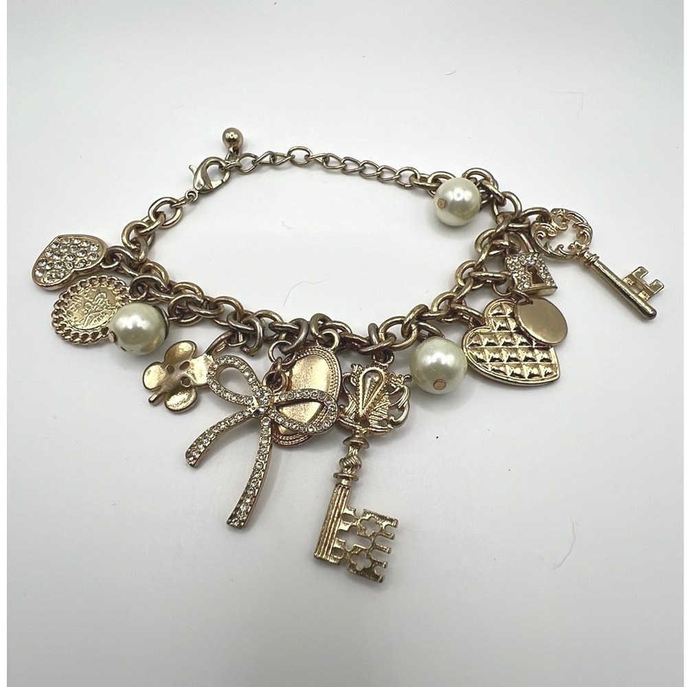 Gold Charm Bracelet Heart Bow Coquette Y2K Girly Statement Jewelry